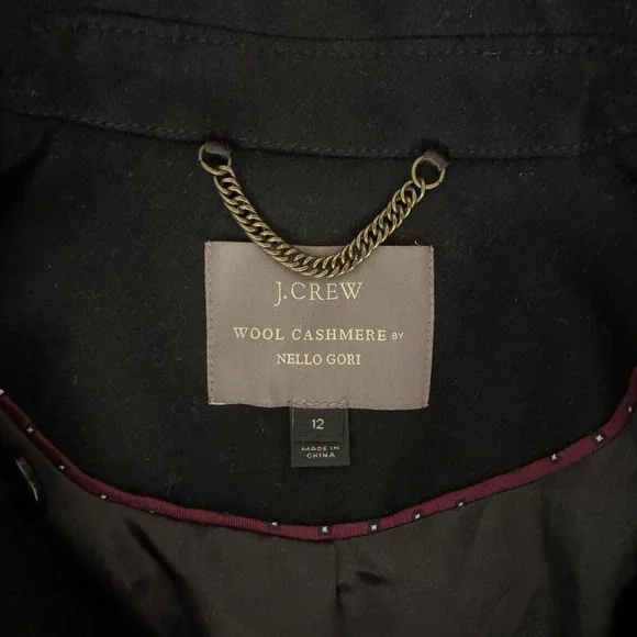 J. Crew Wool Cashmere Nello Gori Black Women 12 Long Belted Coat Double Breasted - Picture 5 of 10